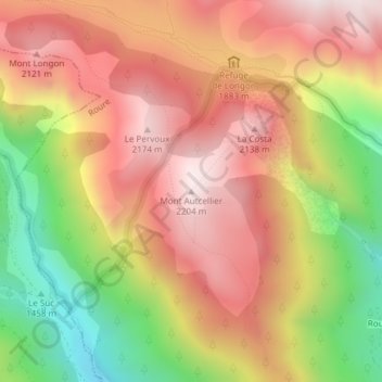 Mapa topográfico Mont Autcellier, altitude, relevo