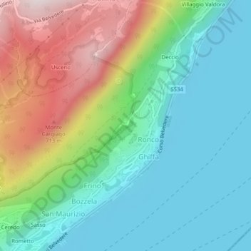 Mapa topográfico Sacro Monte di Ghiffa, altitude, relevo