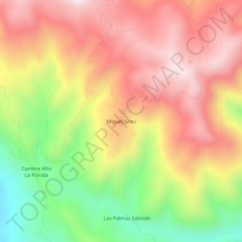 Mapa topográfico Miguel Grau, altitude, relevo