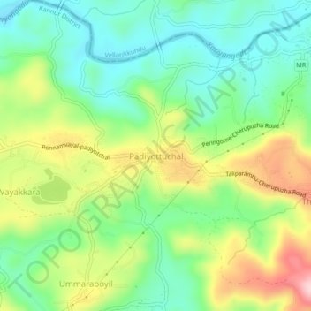 Mapa topográfico Padiyottuchal, altitude, relevo