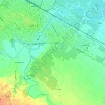 Mapa topográfico Benedetta, altitude, relevo