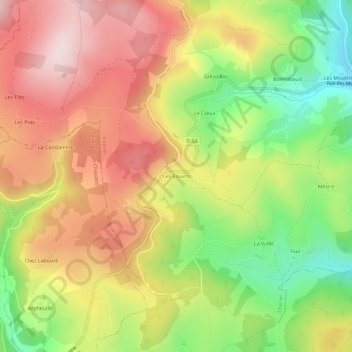 Mapa topográfico Les Essarts, altitude, relevo