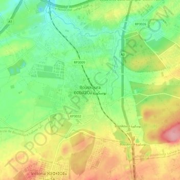 Mapa topográfico Bouskoura, altitude, relevo
