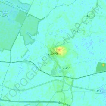 Mapa topográfico Crowle, altitude, relevo