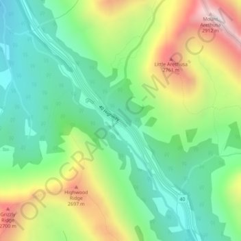Mapa topográfico Highwood Pass, altitude, relevo