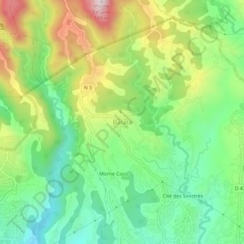 Mapa topográfico Balata, altitude, relevo