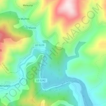 Mapa topográfico A Morteira, altitude, relevo