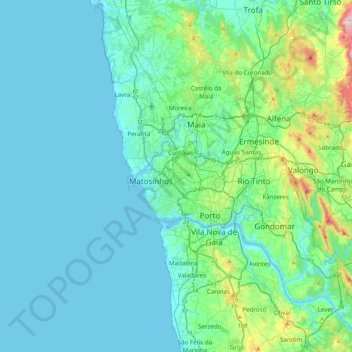 Mapa topográfico Senhora da Hora, altitude, relevo