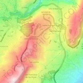 Mapa topográfico Puengasí, altitude, relevo