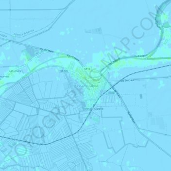 Mapa topográfico Massa Fiscaglia, altitude, relevo