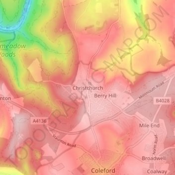 Mapa topográfico Christchurch, altitude, relevo