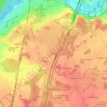 Mapa topográfico La Liborie, altitude, relevo