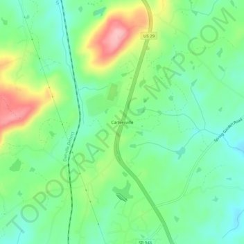 Mapa topográfico Cartersville, altitude, relevo