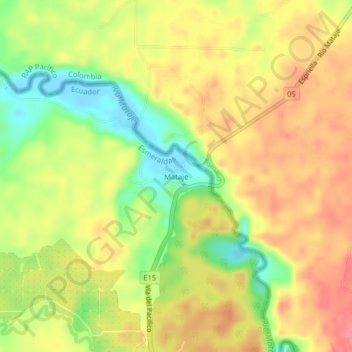 Mapa topográfico Mataje, altitude, relevo