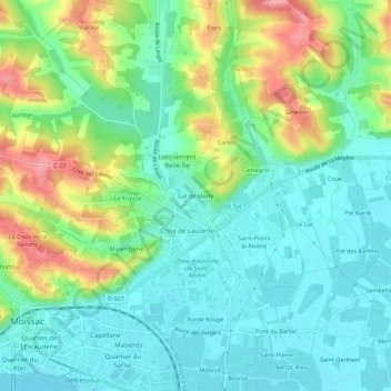 Mapa topográfico Gal de Merle, altitude, relevo