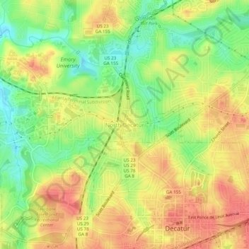 Mapa topográfico North Decatur, altitude, relevo