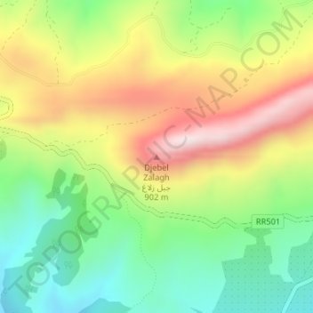 Mapa topográfico Djebel Zalagh, altitude, relevo