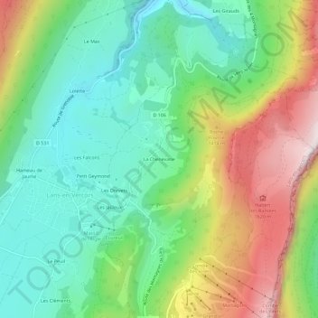 Mapa topográfico La Chenevarie, altitude, relevo