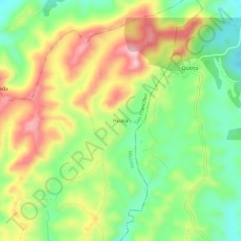 Mapa topográfico Huaca, altitude, relevo