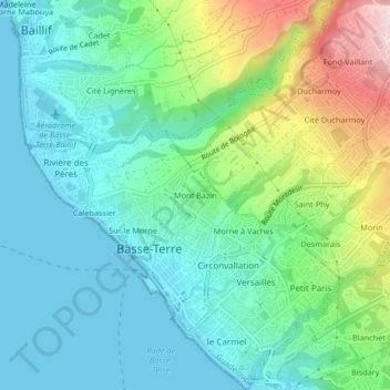 Mapa topográfico Mont Bazin, altitude, relevo