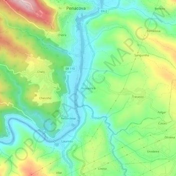 Mapa topográfico Ronqueira, altitude, relevo
