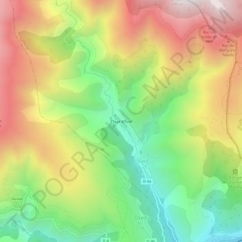 Mapa topográfico Thuir d'Évol, altitude, relevo