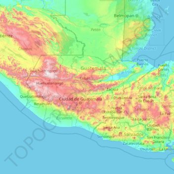 Mapa topográfico Baja Verapaz, altitude, relevo