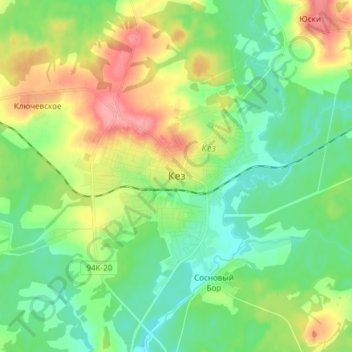 Mapa topográfico Кез, altitude, relevo