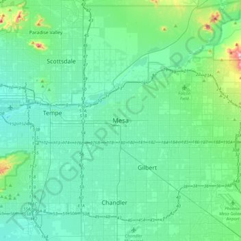 Mapa topográfico Mesa, altitude, relevo