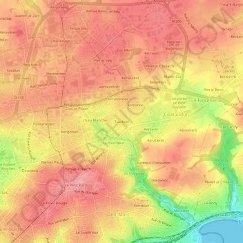 Mapa topográfico Tourbian, altitude, relevo