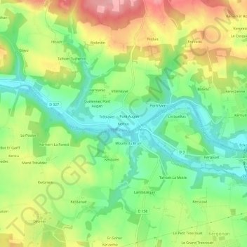 Mapa topográfico Kerhoc, altitude, relevo