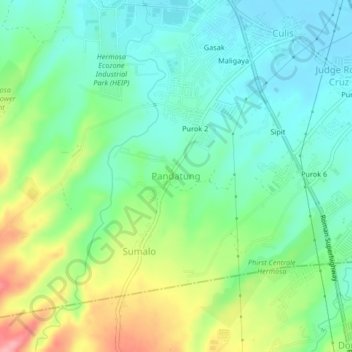 Mapa topográfico Pandatung, altitude, relevo