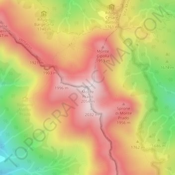 Mapa topográfico Monte Prado, altitude, relevo