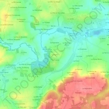Mapa topográfico La Vigne, altitude, relevo