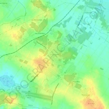 Mapa topográfico Croix Vieille, altitude, relevo