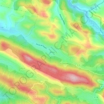 Mapa topográfico Menay, altitude, relevo