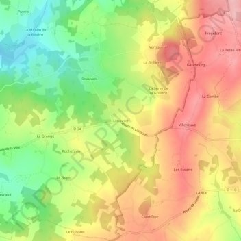 Mapa topográfico Limouret, altitude, relevo