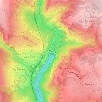 Mapa topográfico Barrage, altitude, relevo