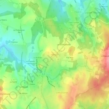 Mapa topográfico L'Abbaye, altitude, relevo