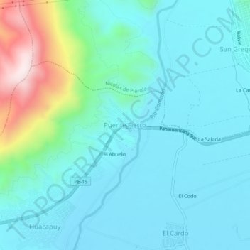 Mapa topográfico Puente Fierro, altitude, relevo