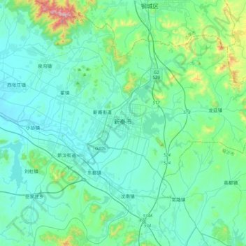 Mapa topográfico 新泰市, altitude, relevo