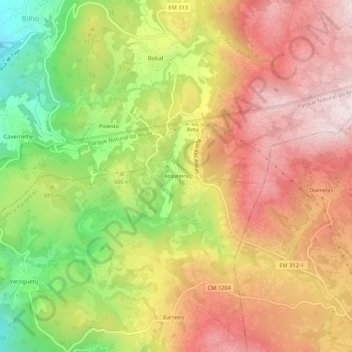 Mapa topográfico Açureira, altitude, relevo