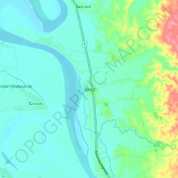 Mapa topográfico Iguig, altitude, relevo