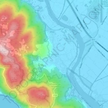 Mapa topográfico Cafaggio, altitude, relevo