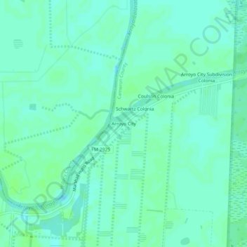 Mapa topográfico Arroyo City, altitude, relevo