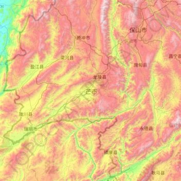 Mapa topográfico 德宏州, altitude, relevo