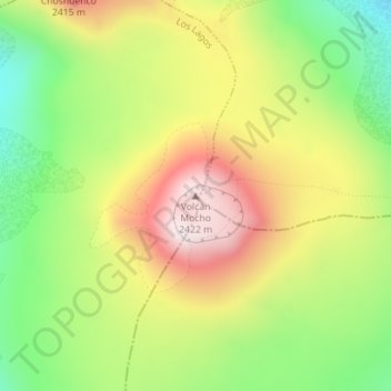 Mapa topográfico Volcán Mocho, altitude, relevo