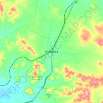Mapa topográfico Westwood, altitude, relevo