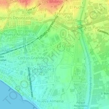 Mapa topográfico Vega de Acá, altitude, relevo