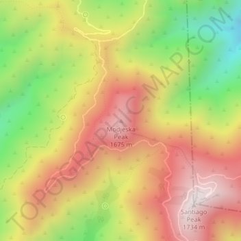 Mapa topográfico Modjeska Peak, altitude, relevo